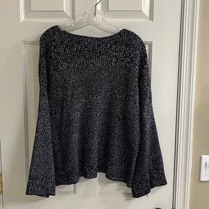 Loft Blue and White Knit Sweater with Trumpet Sleeves Size 14